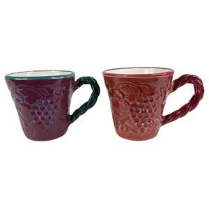 2 Fioriware Jardinware Grape Garland Embossed Leaf Coffee Mugs Purple Burgundy